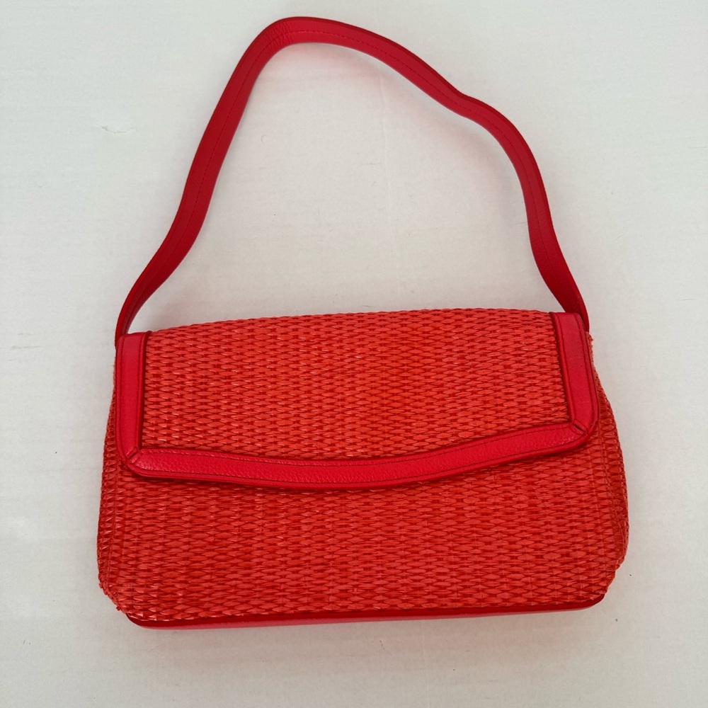Vera Bradley Straw Shoulder Bag Small Coral Pink Magnetic Closure Beach Tropical
